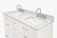 Ariel bristol 61 in. double rectangle sink vanity with 0.75 in. carrara white marble countertop in grey