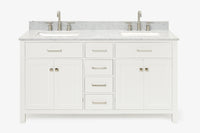 Ariel bristol 61 in. double rectangle sink vanity with 0.75 in. carrara white marble countertop in grey