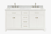 Ariel bristol 61 in. double rectangle sink vanity with 0.75 in. carrara white marble countertop in grey