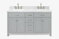 Ariel bristol 61 in. double rectangle sink vanity with 0.75 in. carrara white marble countertop in grey