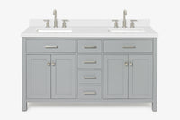 Ariel bristol 61 in. double rectangle sink vanity with 0.75 in. carrara white marble countertop in grey