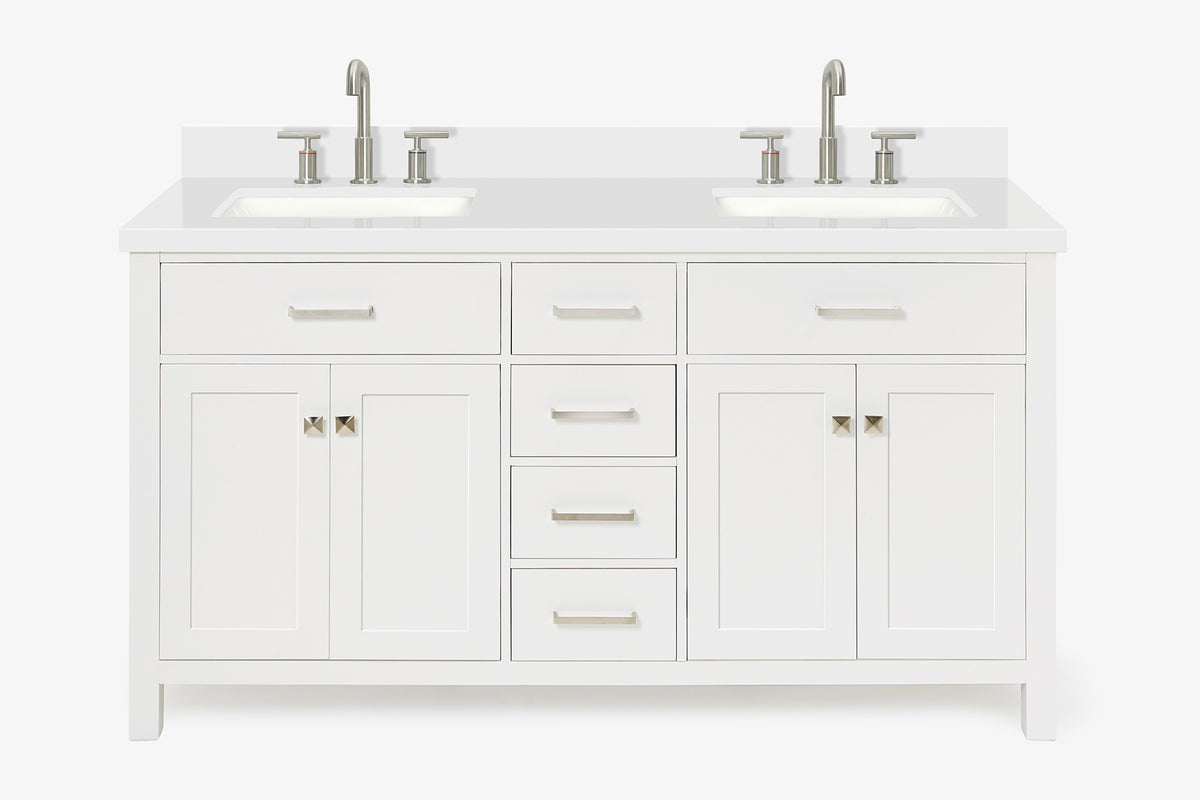 Ariel bristol 61 in. double rectangle sink vanity with 0.75 in. carrara white marble countertop in grey