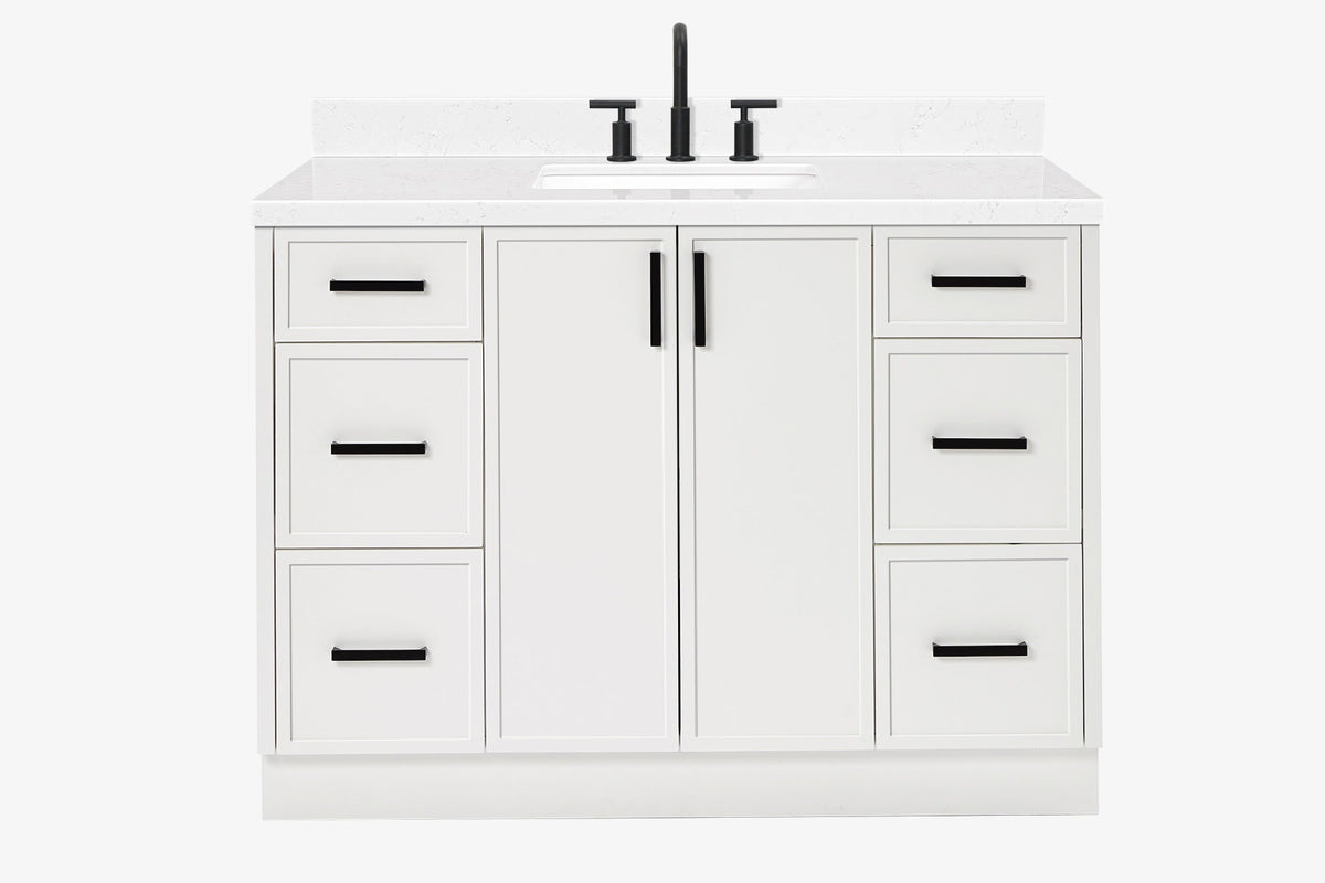 Ariel kelly 49 inch single rectangle sink bathroom vanity with carrara marble countertop 1.5 inch edge