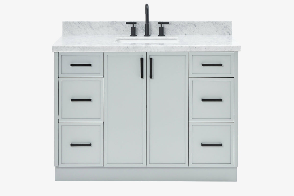 Ariel kelly 49 inch single rectangle sink bathroom vanity with carrara marble countertop 1.5 inch edge