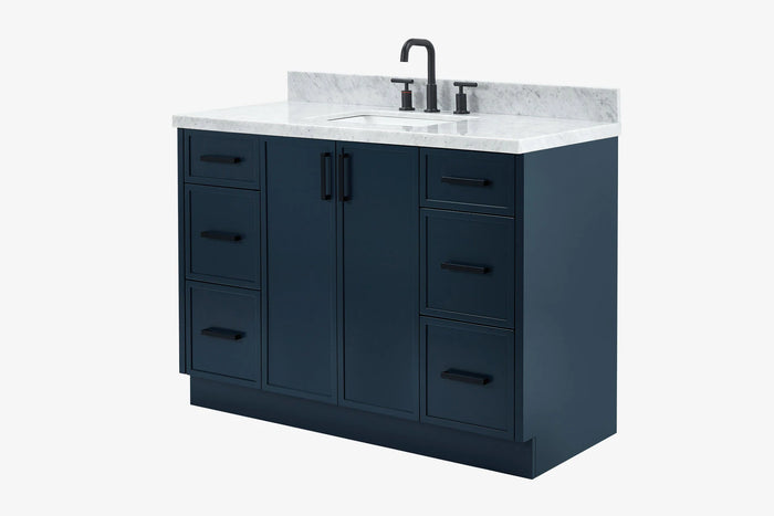 Ariel kelly 49 inch single rectangle sink bathroom vanity with carrara marble countertop 1.5 inch edge