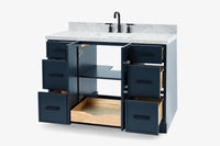 Ariel kelly 49 inch single rectangle sink bathroom vanity with carrara marble countertop 1.5 inch edge
