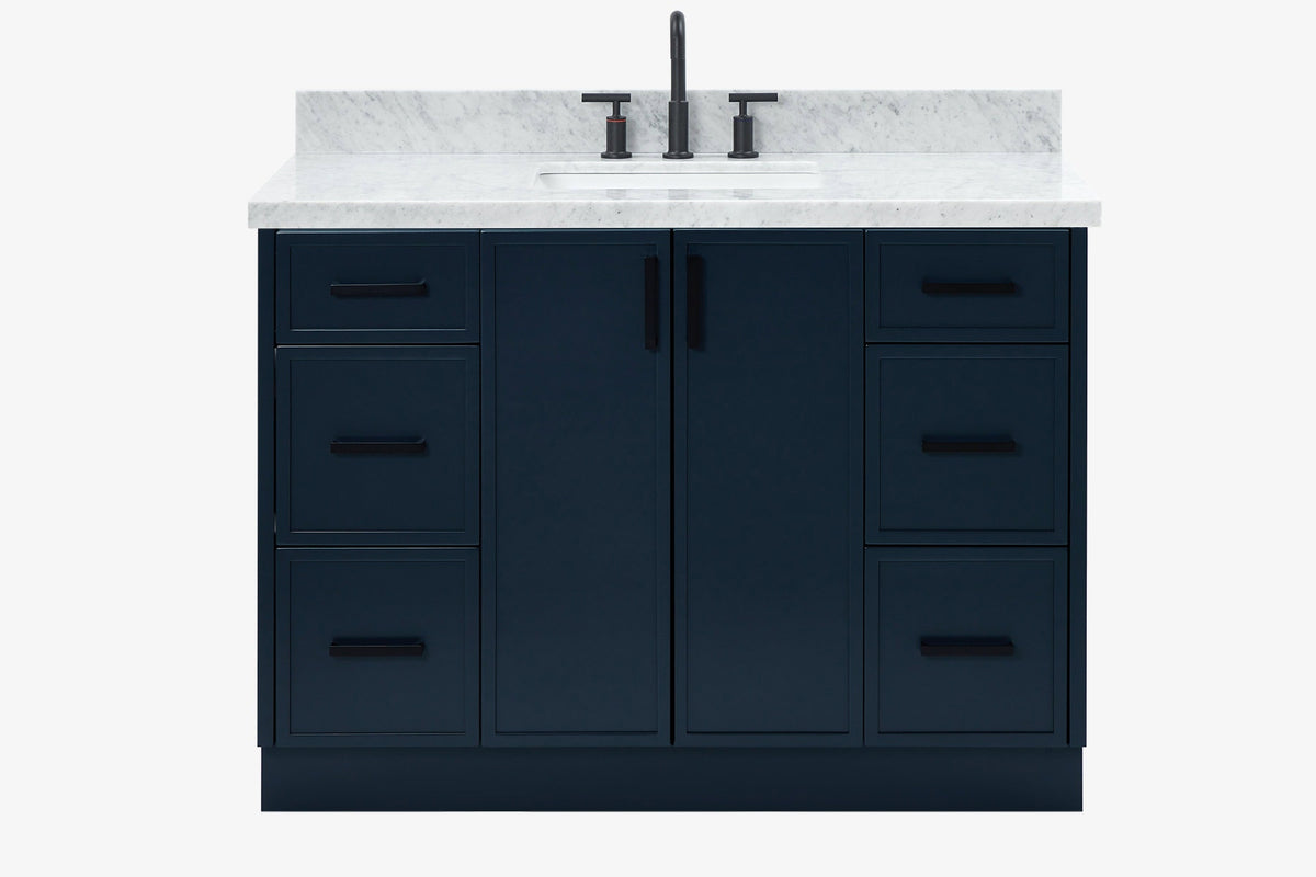 Ariel kelly 49 inch single rectangle sink bathroom vanity with carrara marble countertop 1.5 inch edge