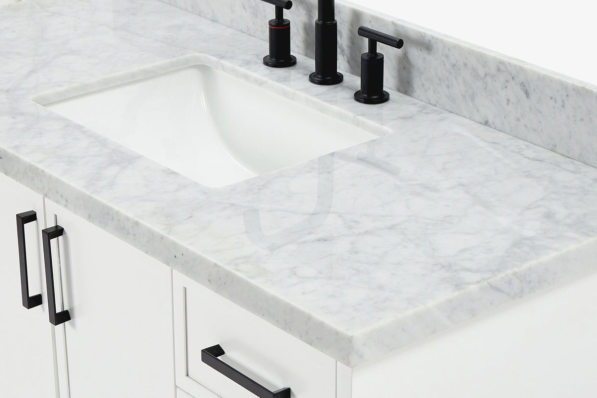 Ariel kelly 49 inch single rectangle sink bathroom vanity with carrara marble countertop 1.5 inch edge