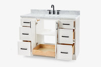 Ariel kelly 49 inch single rectangle sink bathroom vanity with carrara marble countertop 1.5 inch edge