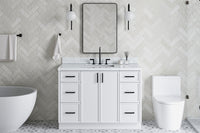 Ariel kelly 49 inch single rectangle sink bathroom vanity with carrara marble countertop 1.5 inch edge