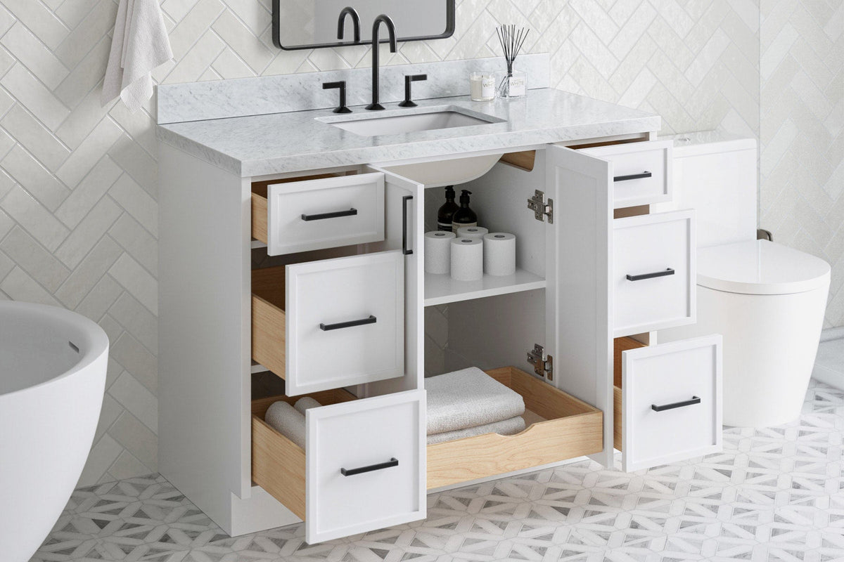 Ariel kelly 49 inch single rectangle sink bathroom vanity with carrara marble countertop 1.5 inch edge