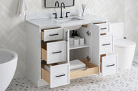 Ariel kelly 49 inch single rectangle sink bathroom vanity with carrara marble countertop 1.5 inch edge