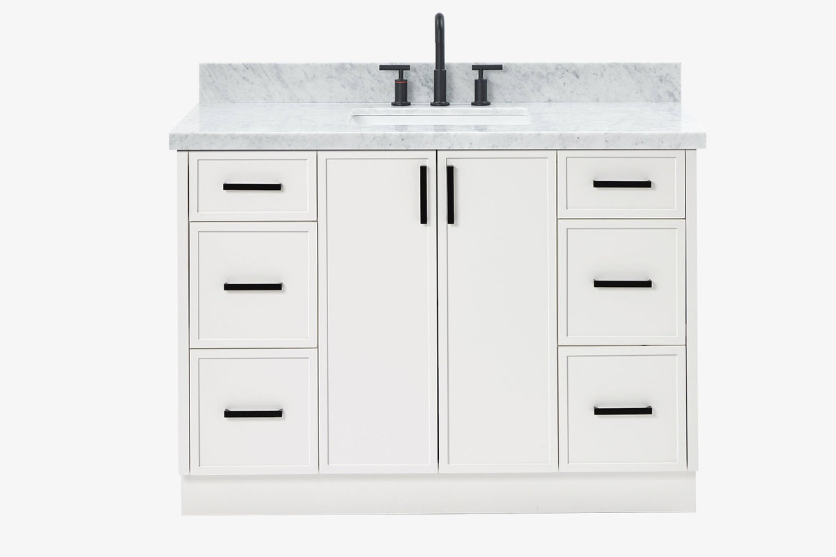 Ariel kelly 49 inch single rectangle sink bathroom vanity with carrara marble countertop 1.5 inch edge