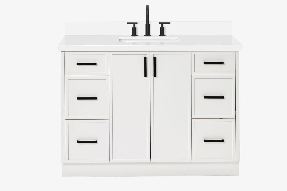 Ariel kelly 49 inch single rectangle sink bathroom vanity with carrara marble countertop 1.5 inch edge