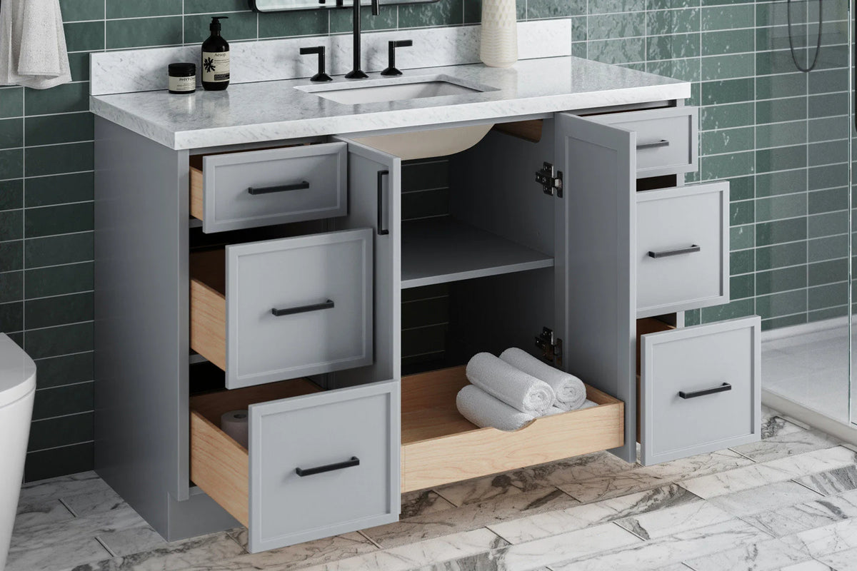 Ariel kelly 55 inch single rectangle sink bathroom vanity with countertop 1.5 inch edge