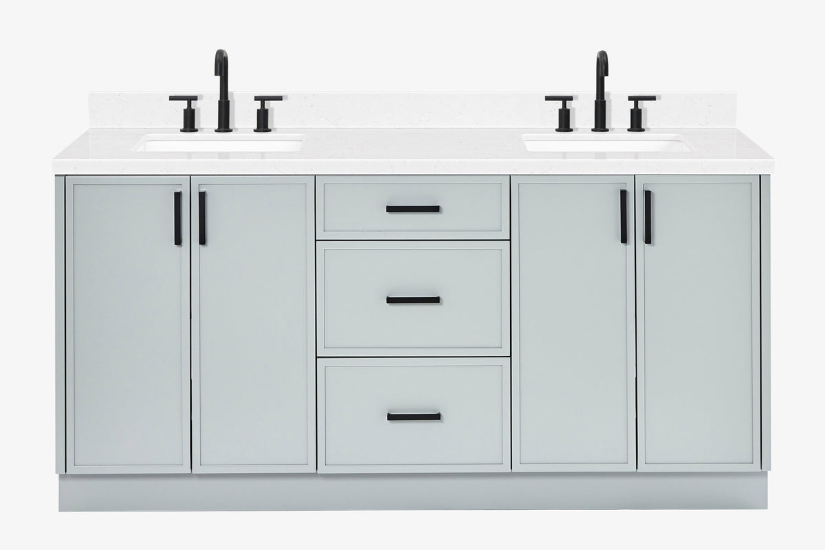 Ariel kelly 73 inch double rectangle sink bathroom vanity with countertop 1.5 inch edge