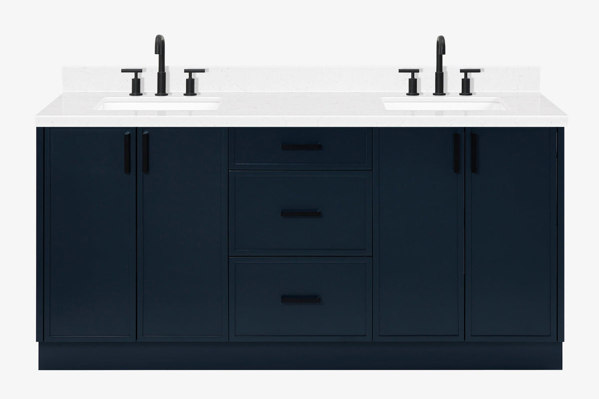 Ariel kelly 73 inch double rectangle sink bathroom vanity with countertop 1.5 inch edge