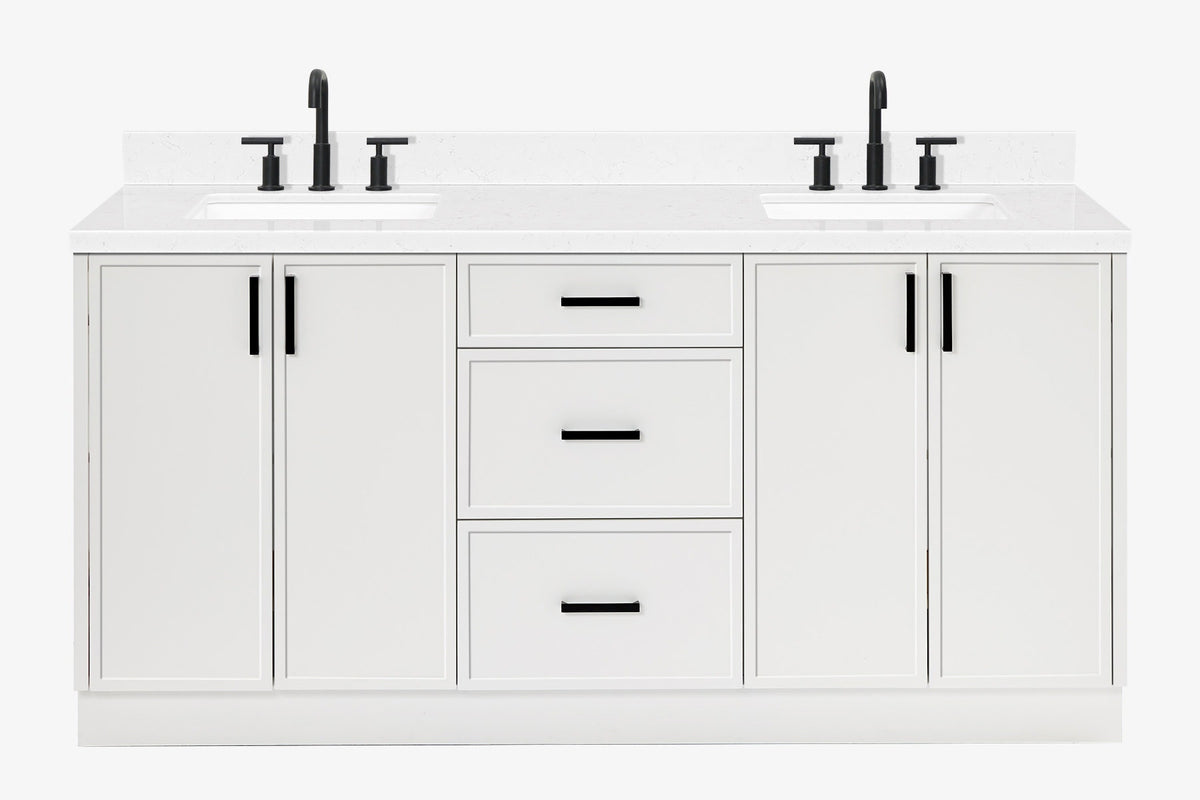 Ariel kelly 73 inch double rectangle sink bathroom vanity with countertop 1.5 inch edge