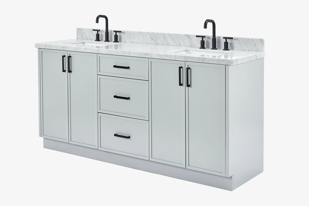 Ariel kelly 73 inch double rectangle sink bathroom vanity with countertop 1.5 inch edge