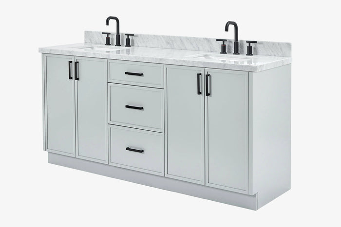 Ariel kelly 73 inch double rectangle sink bathroom vanity with countertop 1.5 inch edge