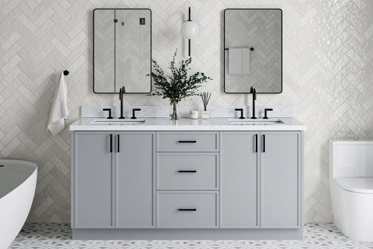 Ariel kelly 73 inch double rectangle sink bathroom vanity with countertop 1.5 inch edge