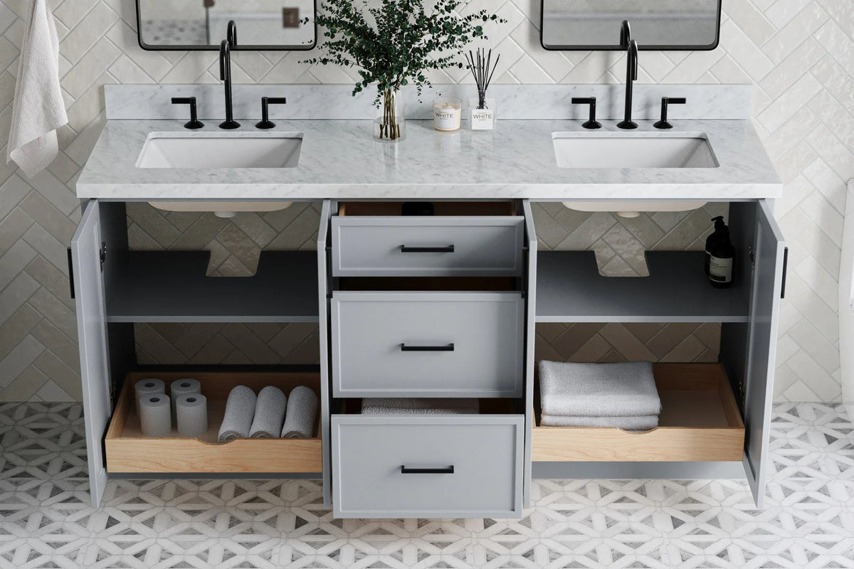 Ariel kelly 73 inch double rectangle sink bathroom vanity with countertop 1.5 inch edge