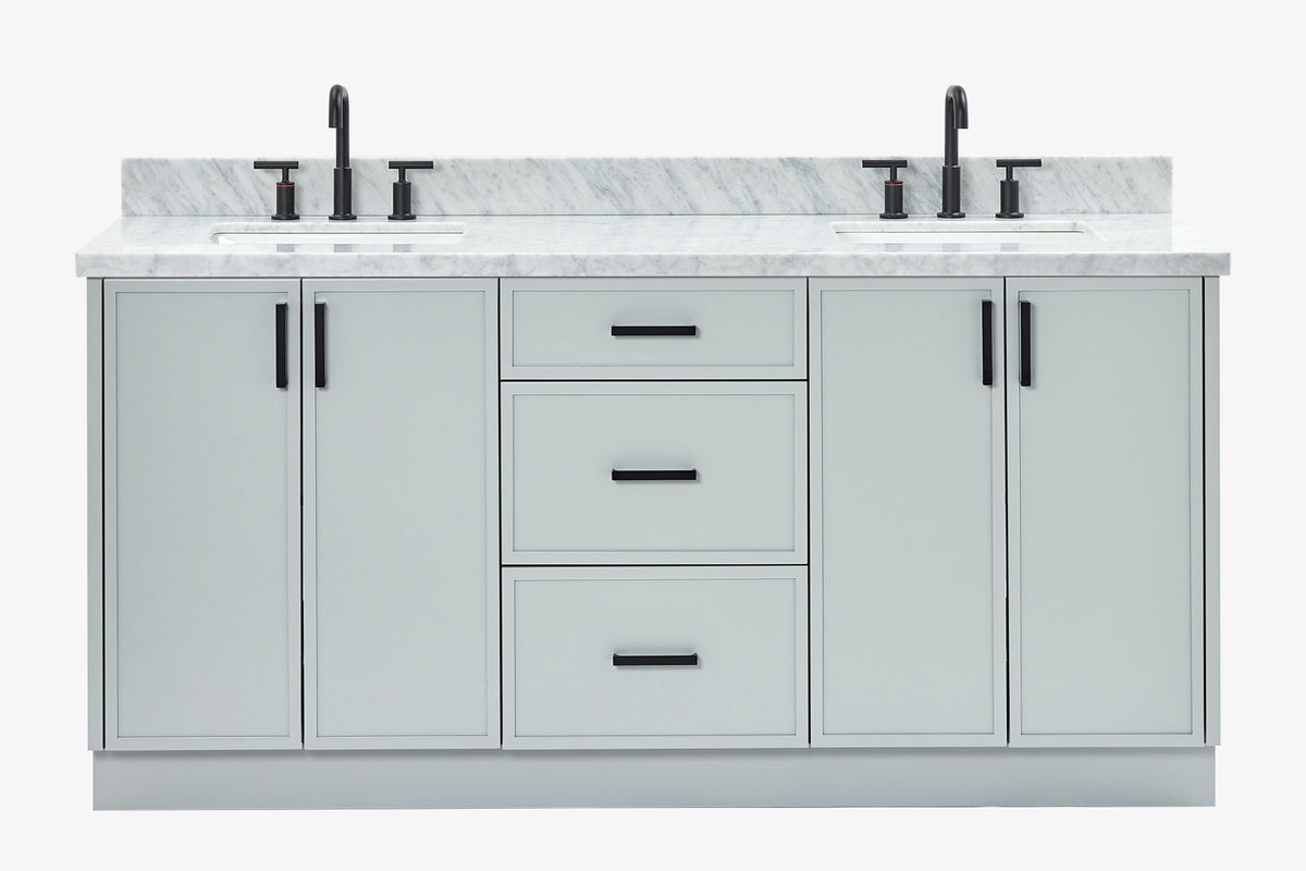 Ariel kelly 73 inch double rectangle sink bathroom vanity with countertop 1.5 inch edge
