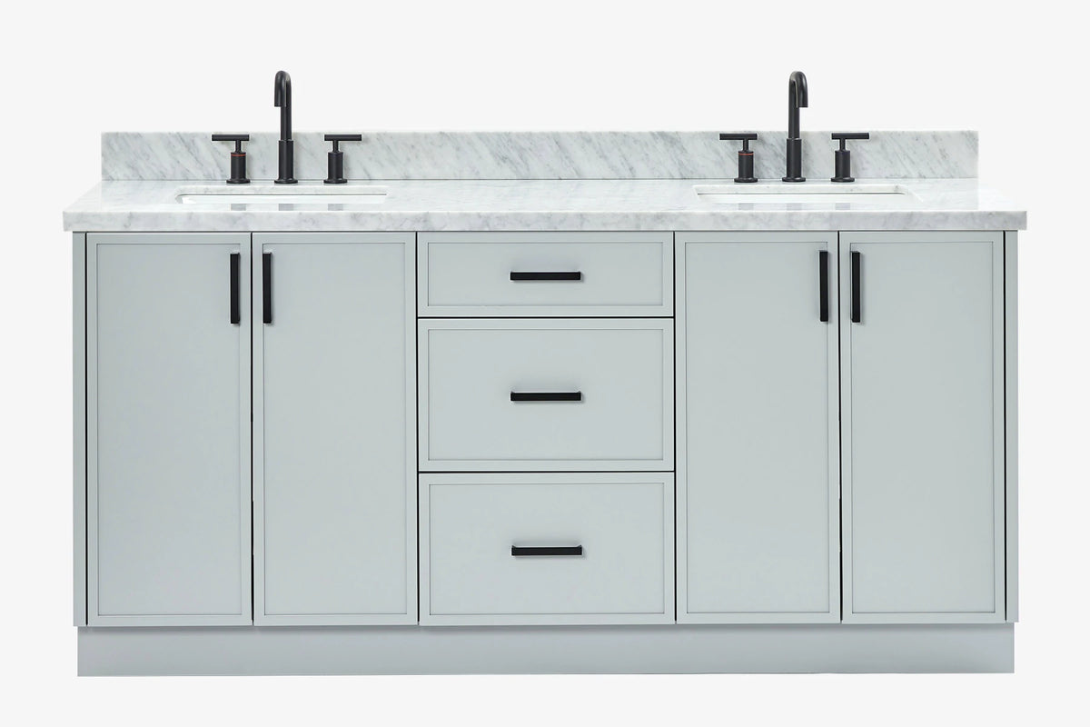Ariel kelly 73 inch double rectangle sink bathroom vanity with countertop 1.5 inch edge
