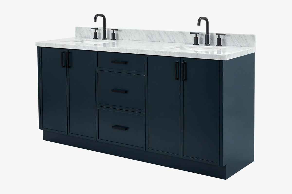 Ariel kelly 73 inch double rectangle sink bathroom vanity with countertop 1.5 inch edge