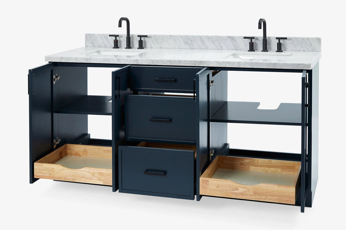 Ariel kelly 73 inch double rectangle sink bathroom vanity with countertop 1.5 inch edge
