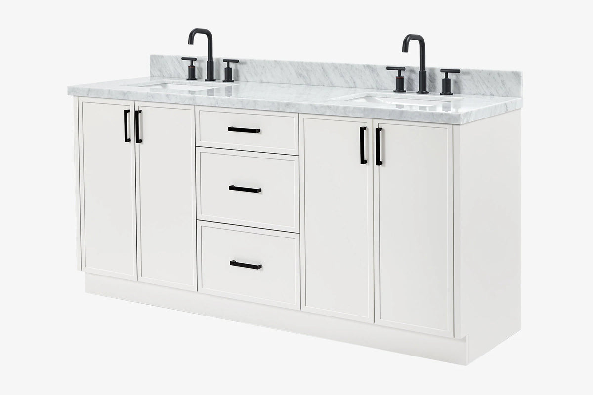 Ariel kelly 73 inch double rectangle sink bathroom vanity with countertop 1.5 inch edge
