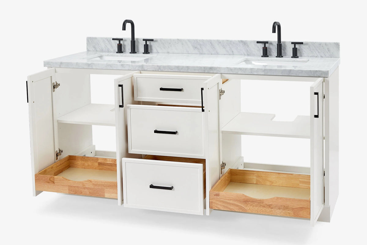 Ariel kelly 73 inch double rectangle sink bathroom vanity with countertop 1.5 inch edge