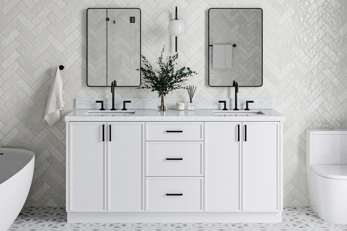 Ariel kelly 73 inch double rectangle sink bathroom vanity with countertop 1.5 inch edge