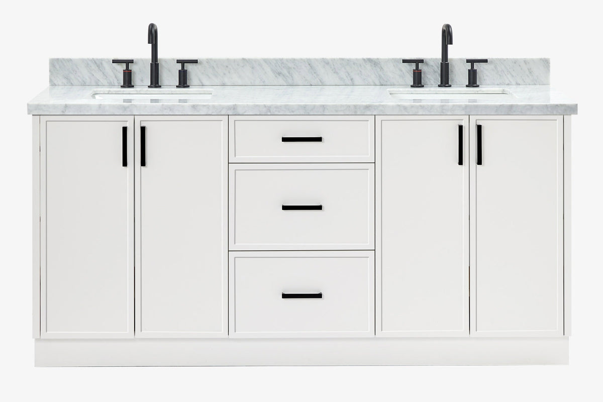 Ariel kelly 73 inch double rectangle sink bathroom vanity with countertop 1.5 inch edge
