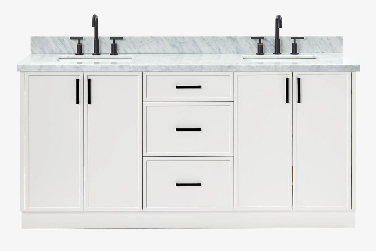 Ariel kelly 73 inch double rectangle sink bathroom vanity with countertop 1.5 inch edge