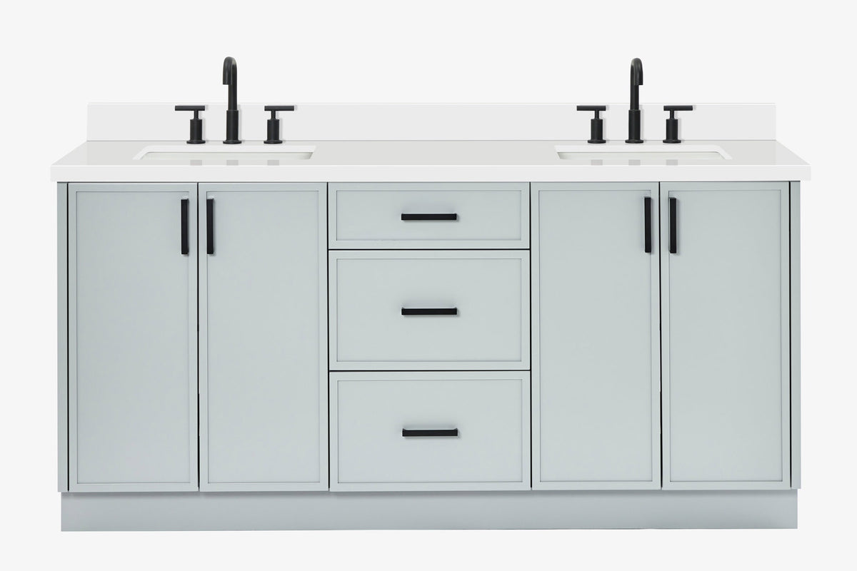 Ariel kelly 73 inch double rectangle sink bathroom vanity with countertop 1.5 inch edge