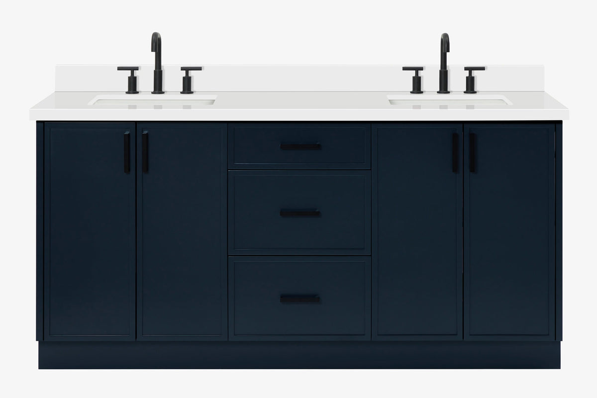 Ariel kelly 73 inch double rectangle sink bathroom vanity with countertop 1.5 inch edge