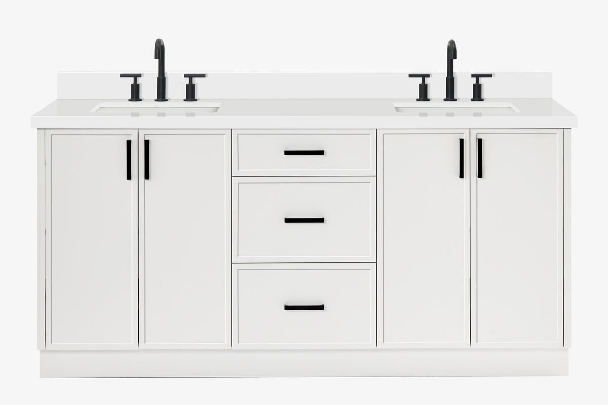 Ariel kelly 73 inch double rectangle sink bathroom vanity with countertop 1.5 inch edge
