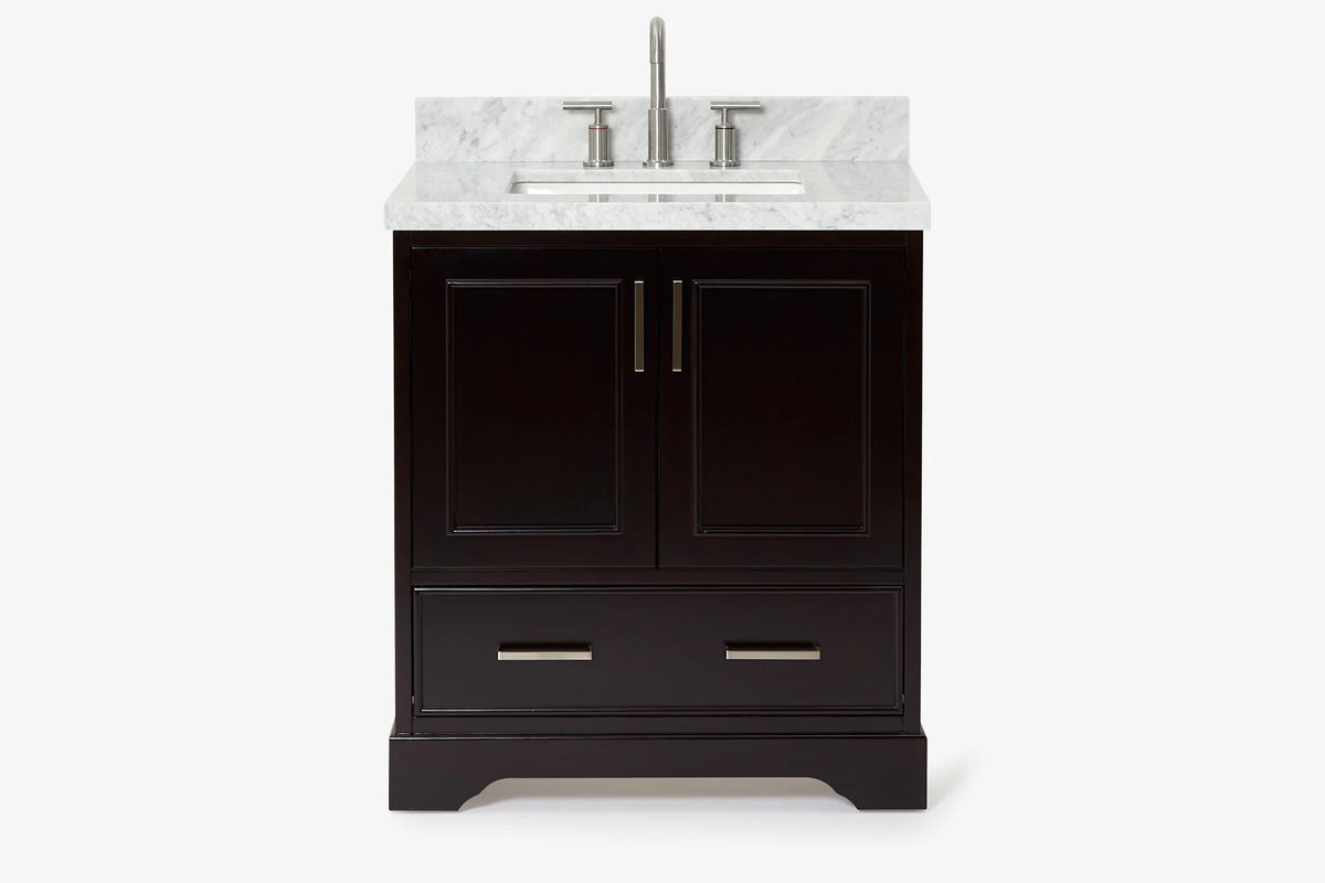 Ariel stafford 30.5 in. single rectangle sink vanity with carrara white marble countertop w/0.75" edge in white