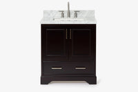 Ariel stafford 30.5 in. single rectangle sink vanity with carrara white marble countertop w/0.75" edge in white