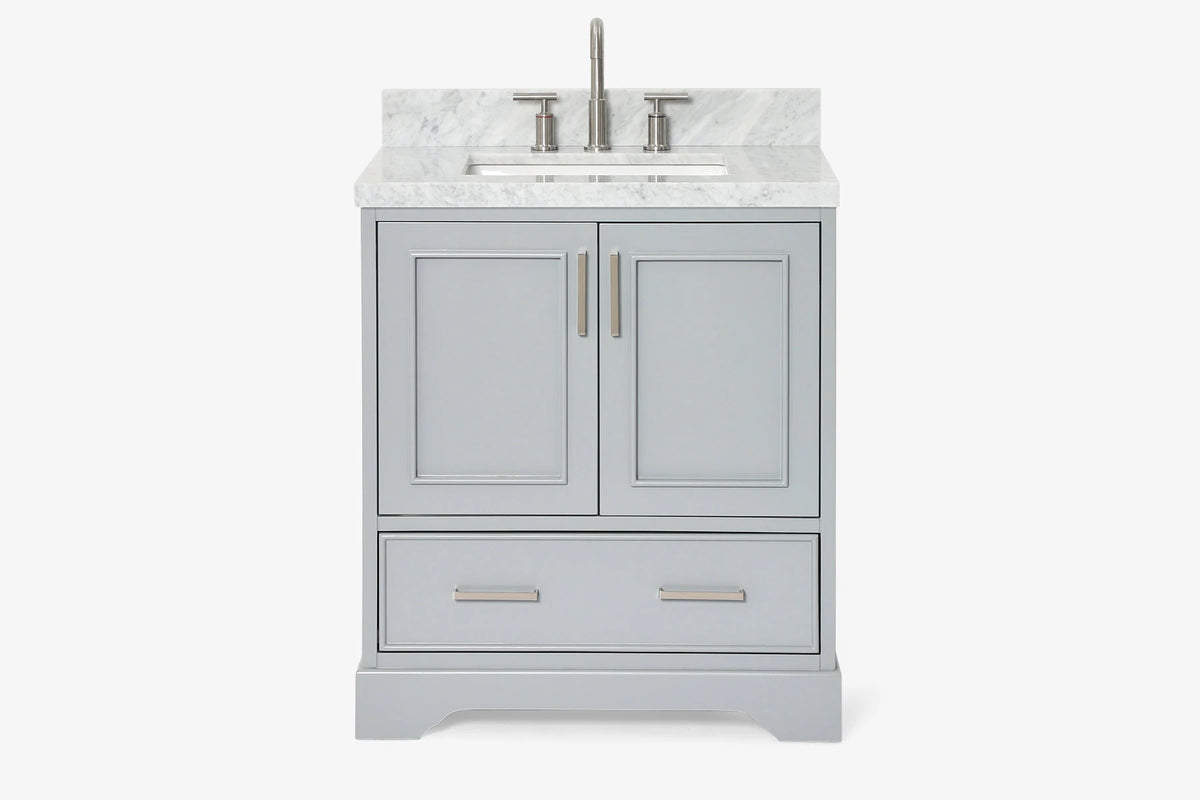 Ariel stafford 30.5 in. single rectangle sink vanity with carrara white marble countertop w/0.75" edge in white