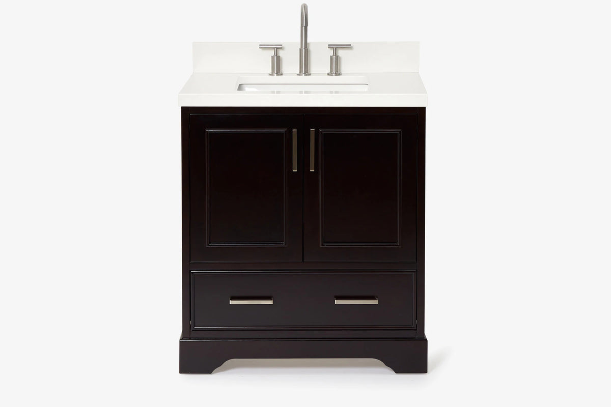 Ariel stafford 30.5 in. single rectangle sink vanity with carrara white marble countertop w/0.75" edge in white
