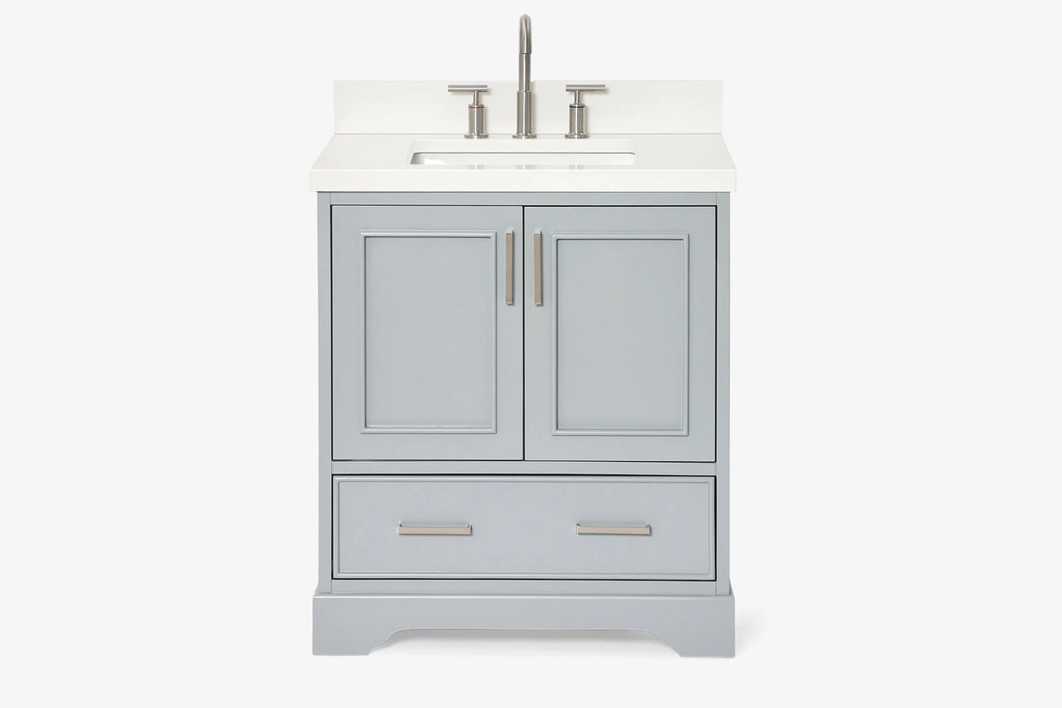 Ariel stafford 30.5 in. single rectangle sink vanity with carrara white marble countertop w/0.75" edge in white