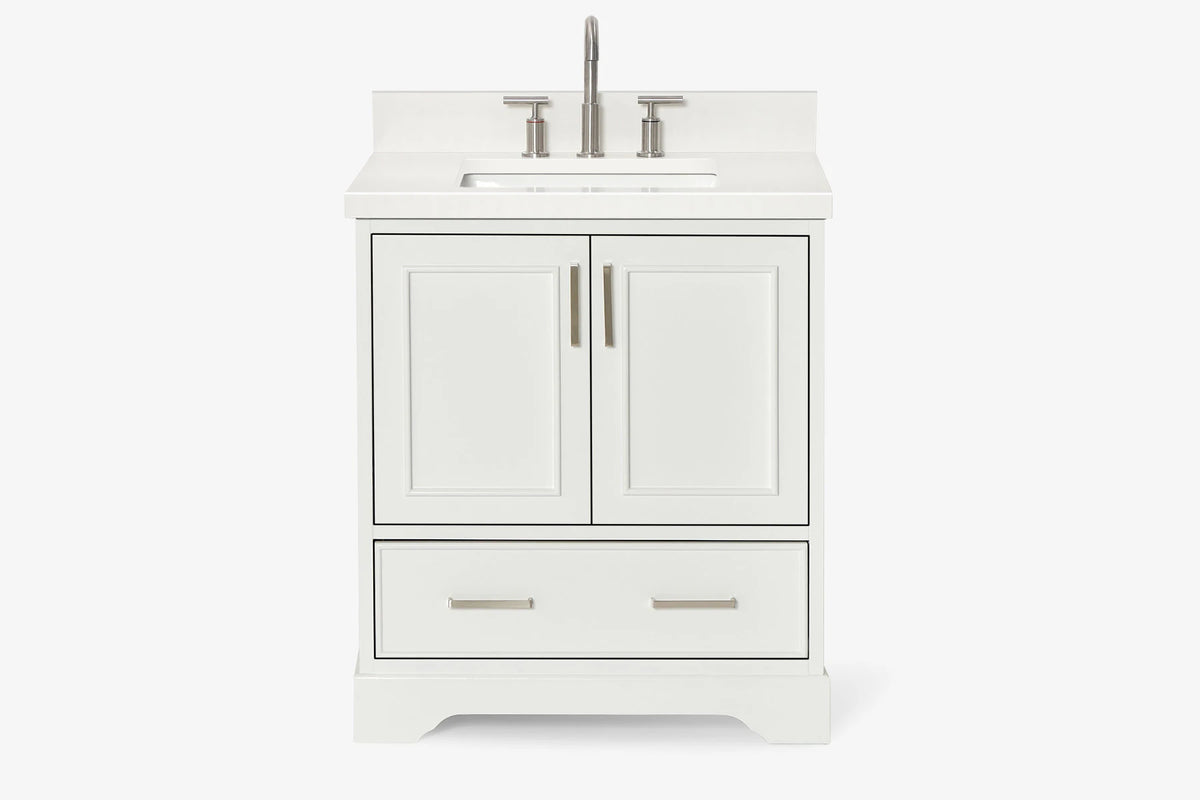 Ariel stafford 30.5 in. single rectangle sink vanity with carrara white marble countertop w/0.75" edge in white