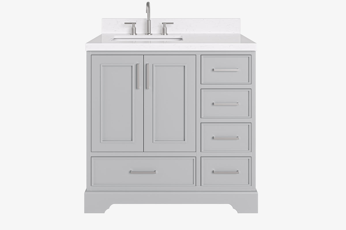 Ariel stafford 37 inch single left offset rectangle sink vanity with carrara white marble countertop w/0.75" edge in midnight blue