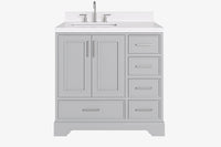 Ariel stafford 37 inch single left offset rectangle sink vanity with carrara white marble countertop w/0.75" edge in midnight blue
