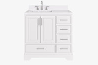 Ariel stafford 37 inch single left offset rectangle sink vanity with carrara white marble countertop w/0.75" edge in midnight blue