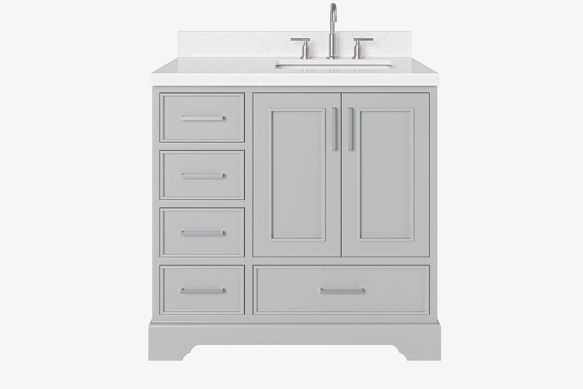Ariel stafford 37 inch single right offset rectangle sink vanity with carrara white marble countertop w/0.75" edge in white