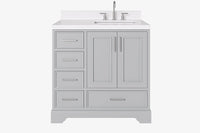 Ariel stafford 37 inch single right offset rectangle sink vanity with carrara white marble countertop w/0.75" edge in white