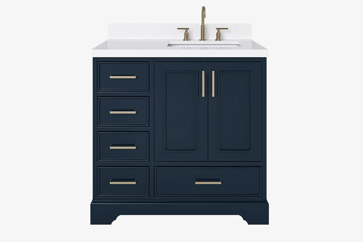 Ariel stafford 37 inch single right offset rectangle sink vanity with carrara white marble countertop w/0.75" edge in white